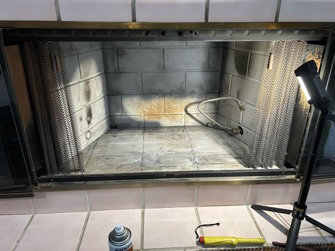 Gas fireplace before service